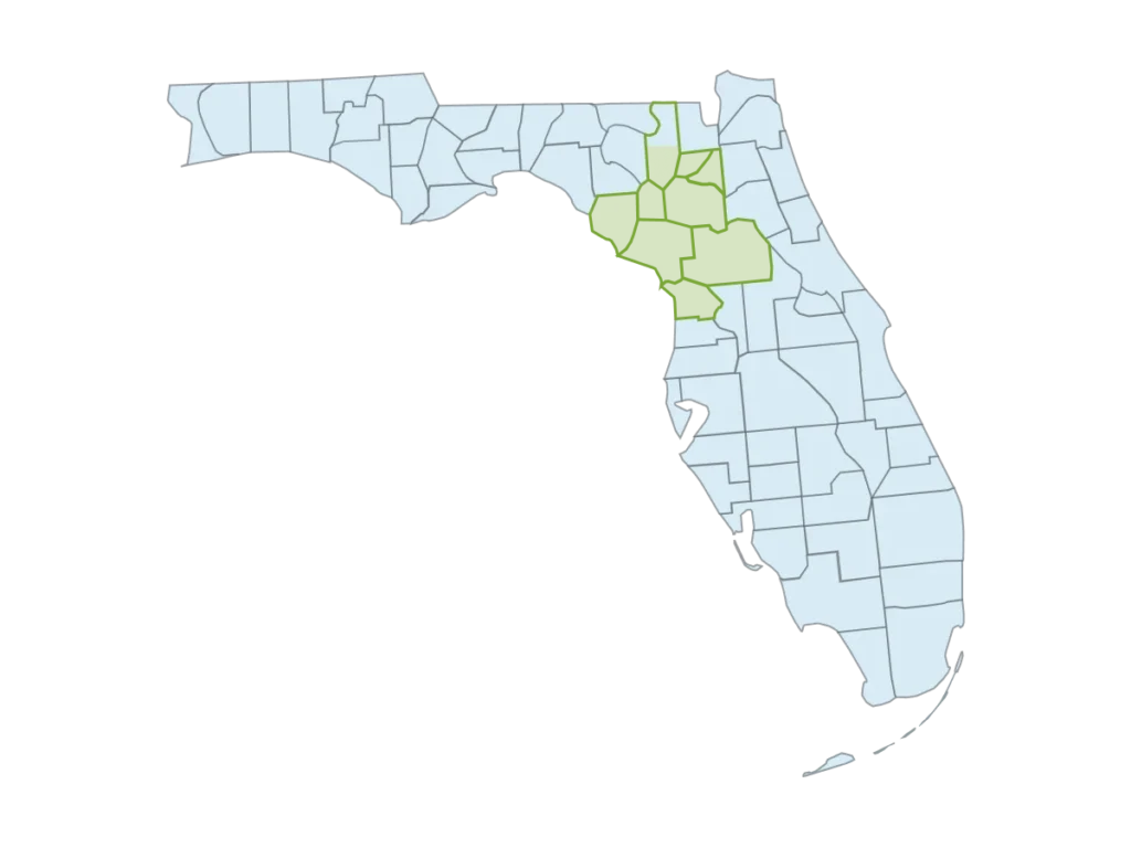 Our Service Area For Ice Delivery & Ice Makers. Map of Florida